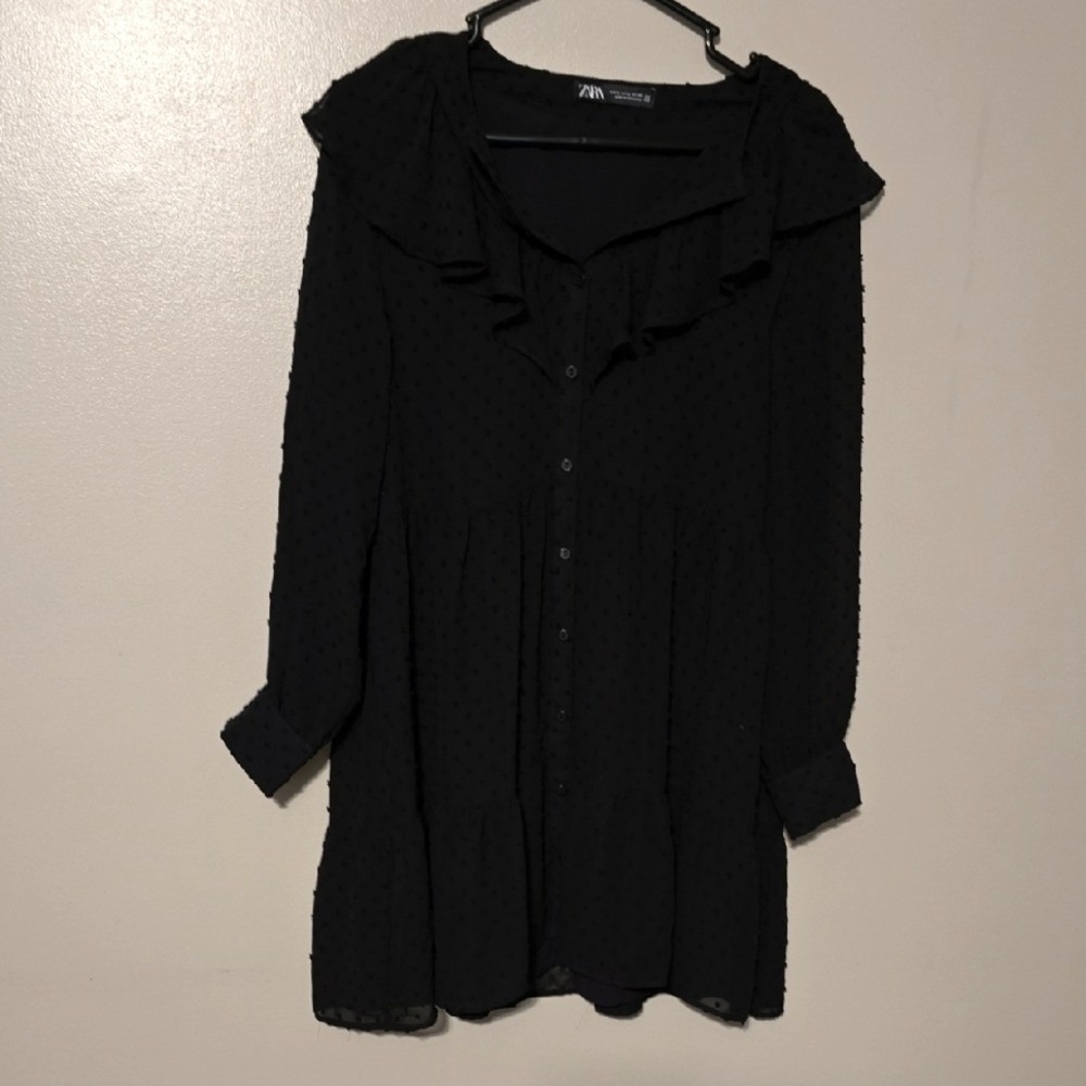Zara Mini Dress‎ Ruffle Black Womens Size Medium